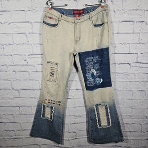 LeMore Vintage Jeans 90s Y2K Hip Hop Buttons size 13 Low Waist Bell Sequin